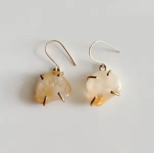 Citrine Amulet Earrings - Elegant Earring Design with Central Gemstone and Simple Pendant