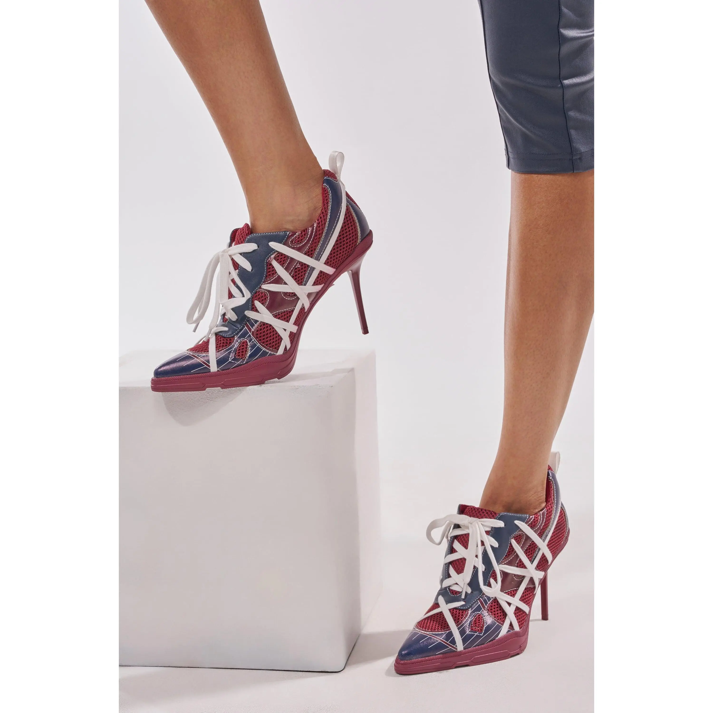 AZALEA WANG CROSS WALK BURGUNDY STILETTO SNEAKER HEEL