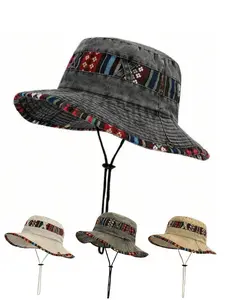 Boho Style Ethnic Pattern Wide Brim Hat, Casual Outdoor Sun Bucket Hat for Men & Women, Fashion Accessories for Daily Wear