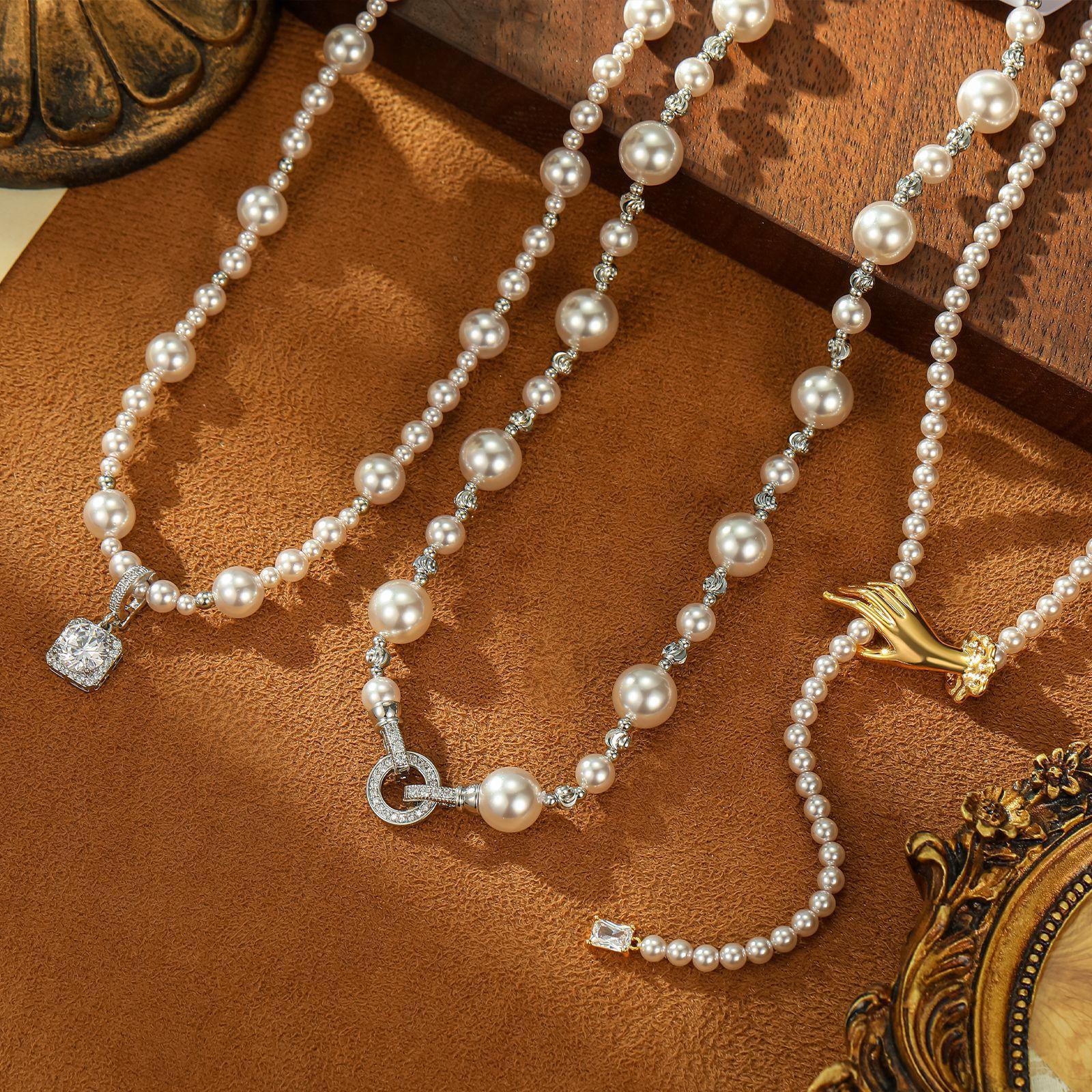 Vintage Pearl Choker Necklace, 18K Gold Plated Beaded CZ Layered Necklace, Dainty Luxury Clavicle Chain, Trendy 2026 Jewelry Gift for Her