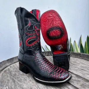 Cowboy Square Toe Imitation PYTHON Boot Premium Leather