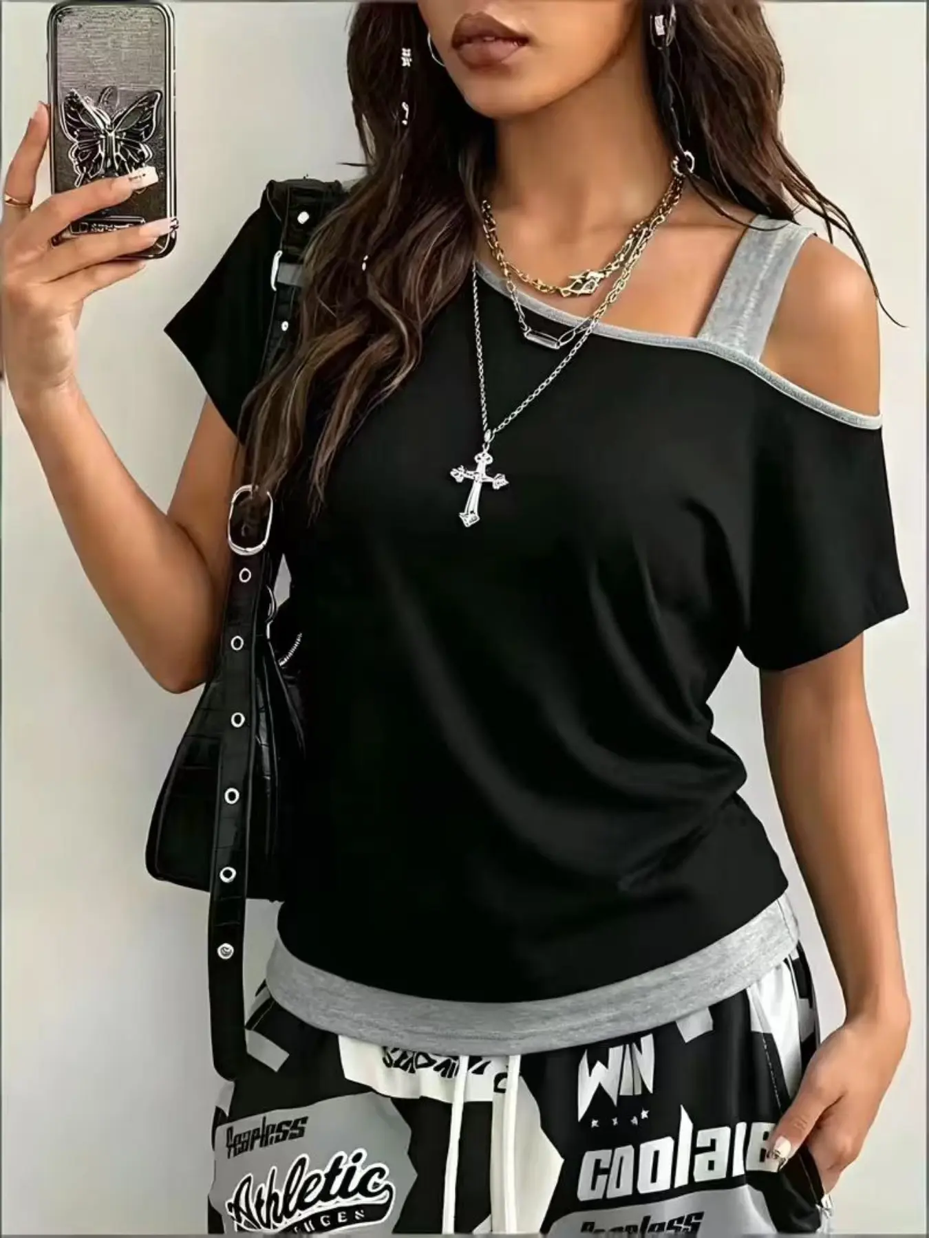 Elegant One-Shoulder Fashion Summer Short T-Shirt for Women, Stylish and Comfortable Streetwear Top, Perfect for Daily Wear and Special Occasions