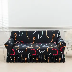 1pc Printed Skirt Line Sofa Cover, Non-Slip Furniture Protector, Reusable Couch Slipcover, Seasonal Replacement for Living Room, Decorative Sofa Cover