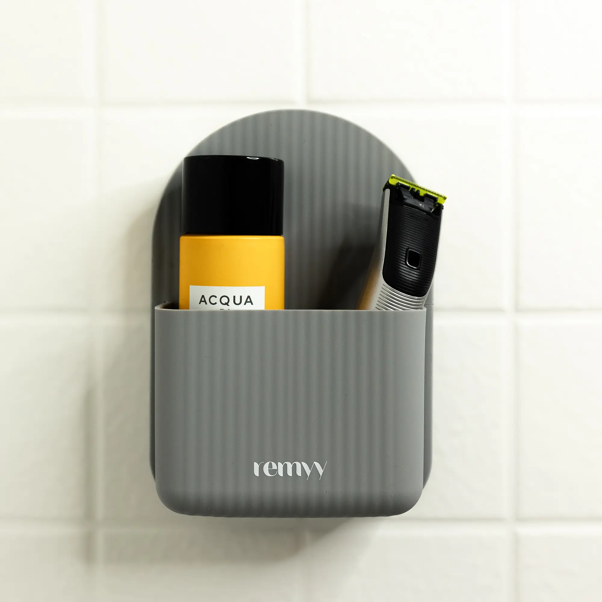 Remyy Shower Caddy for Wall or Mirror - Silicone BPA Free, Waterproof Bathroom Organizer - Easy to Clean & Mount, Moveable - Modern - Holds Toothbrush, Soap, Razor & Shampoo
