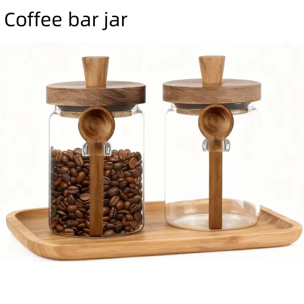Arthink Airtight High Borosilicate Glass Coffee Canister Set - Wooden Lid, Spoon, Temperature-Resistant Can-Shaped Countertop Container & Lid Jars, Decorative Kitchen Pantry Storage Gift for Mother's Day, Airtight Container Set, Can-Shaped Jars, Counterto