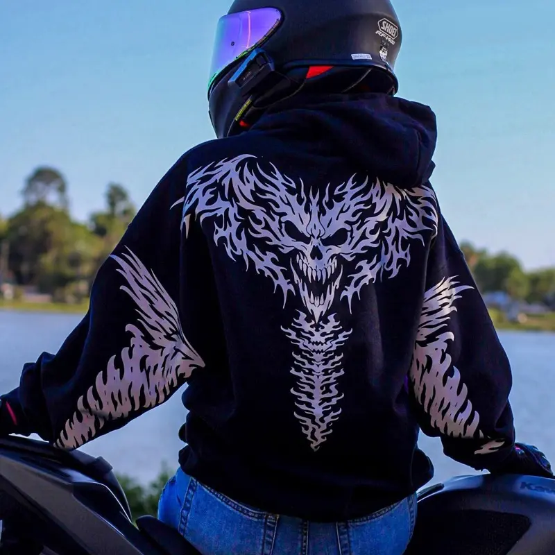 Full Throttle Reflective Skull Rider Hoodie