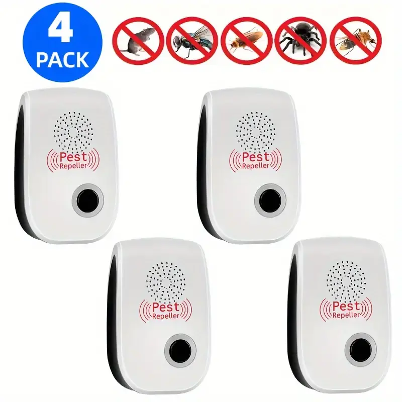 4-Pack Plug-in Ultrasonic Pest Control Repeller, Anti-Mosquito Indoor Device for Cockroaches, Spiders, Ants, Mice, Worms - All Seasons Bug-Free Living for Homes, Kitchens to Repel Bugs, Garage