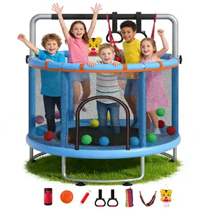 Indoor & Outdoor Toddler Trampoline with Swing, 60" Trampoline for Kids with Safety Net, Adjustable Gym Bar & Basketball Hoop, Fun Toy & Active Play for Boys & Girls
