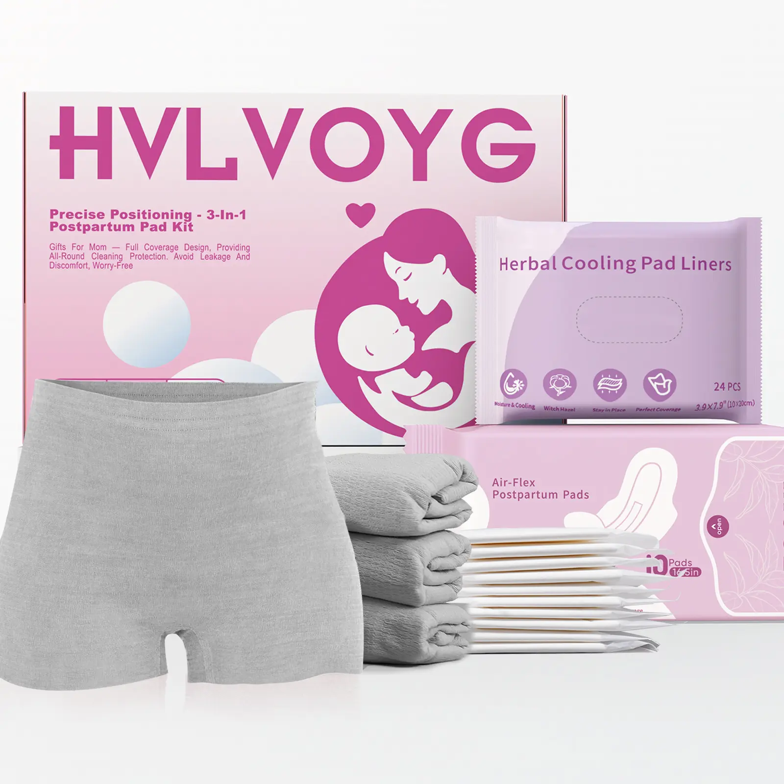 HVLVOYG 3-ln-1 Postpartum Pads Kit, 15 Pcs Postpartum Essentials, Postpartum Recovery Care, New Mom Gifts, Labor Delivery for Postpartum Pads, Disposable Underwear, Cooling Pad Liners