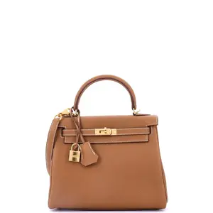 Pre-owned HERMÈS Leather Top Handle Bags Hermes Kelly Handbag Gold Togo with Gold Hardware 25 by Rebag