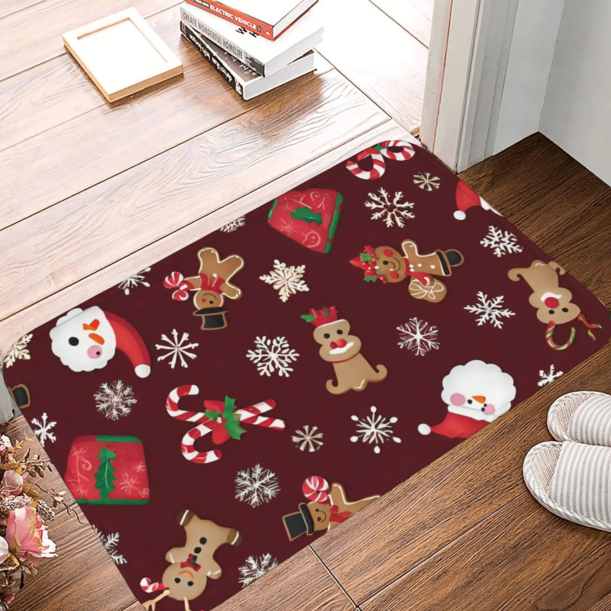 Christmas Gingerbread & Snowflake Doormat   Festive IndoorOutdoor Entryway Mat, Non Slip, Absorbent & Washable   Holiday Home Decor 16x24