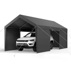 VEVOR Carport, 10 x 20 FT Outdoor Car Canopy, Potable Carport with Removable Sidewalls & Door, Heavy Duty Car Shelter, UV-Resistant & Water-Resistant, All-Season Protection for Automobile Boat Grey
