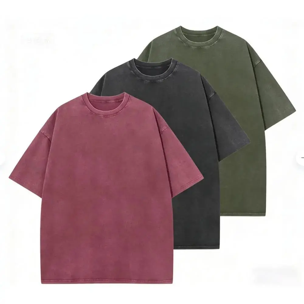 3 Pack Vintage Acid Wash Oversized Tees Unisex Heavyweight Cotton Baggy Casual Shirts