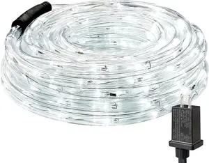 Lighting EVER 33ft 240 LED Outdoor Rope Lights Cool White 6000K, 24 V Connectable, Waterproof Clear Tube String Lights for Deck Railing, Patio Ground, Garden, Yard Lawn, Flower Bed Landscape, Camping