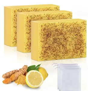Natural Lemon Turmeric Soap Bar for Dry Sensitive Skin, Turmeric Soap for Face, Body and Hands