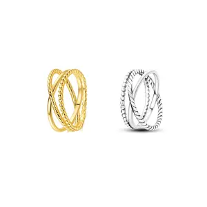 MULA 925 Silver-plated twist cross ring | Wide ring design | Classic and simple wedding ring | Ideal gift for wedding/anniversary/Valentine's Day