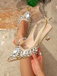 Women's Rhinestone Stiletto Heels, Pointed Toe Adjustable Strap, Elegant Evening Shoes for Weddings and Parties