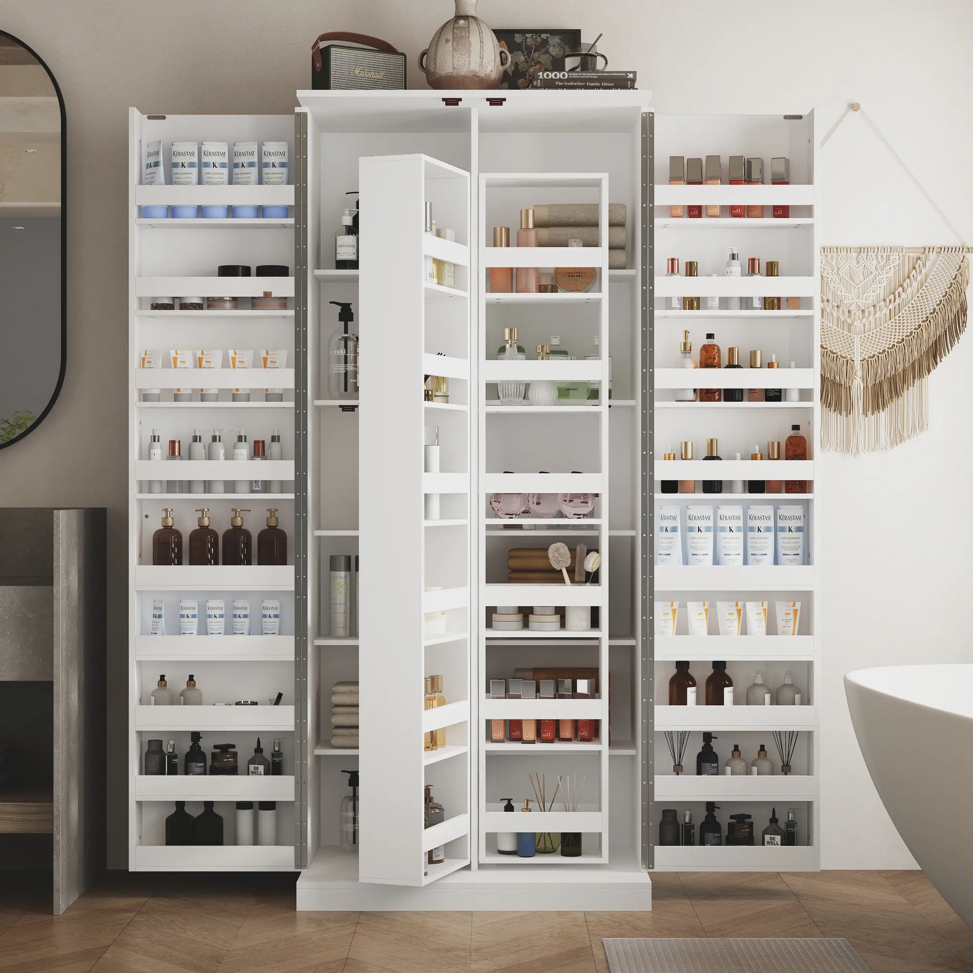 FUFU&GAGA Freestanding Kitchen Pantry Storage Cabinet - Modern Sideboard, Sideboard Storage Cabinet, 5-10kg Engineered Wood Cupboard with 2 Doors, Swivelable Racks and Adjustable Shelves, Freestanding Cabinet