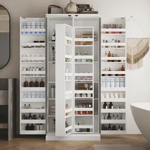FUFU&GAGA Kitchen Pantry Storage Cabinets, Food Cabinets Freestanding Cupboards With 2 Doors With Swivelable Racks And Shelves Adjustable