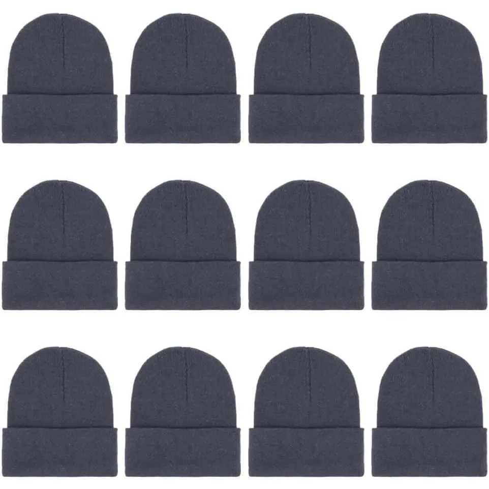 12-Pack Knitted Winter Beanie Hats for Men and Women, Warm and Cozy Cuffed Skull Caps, Bulk Purchase