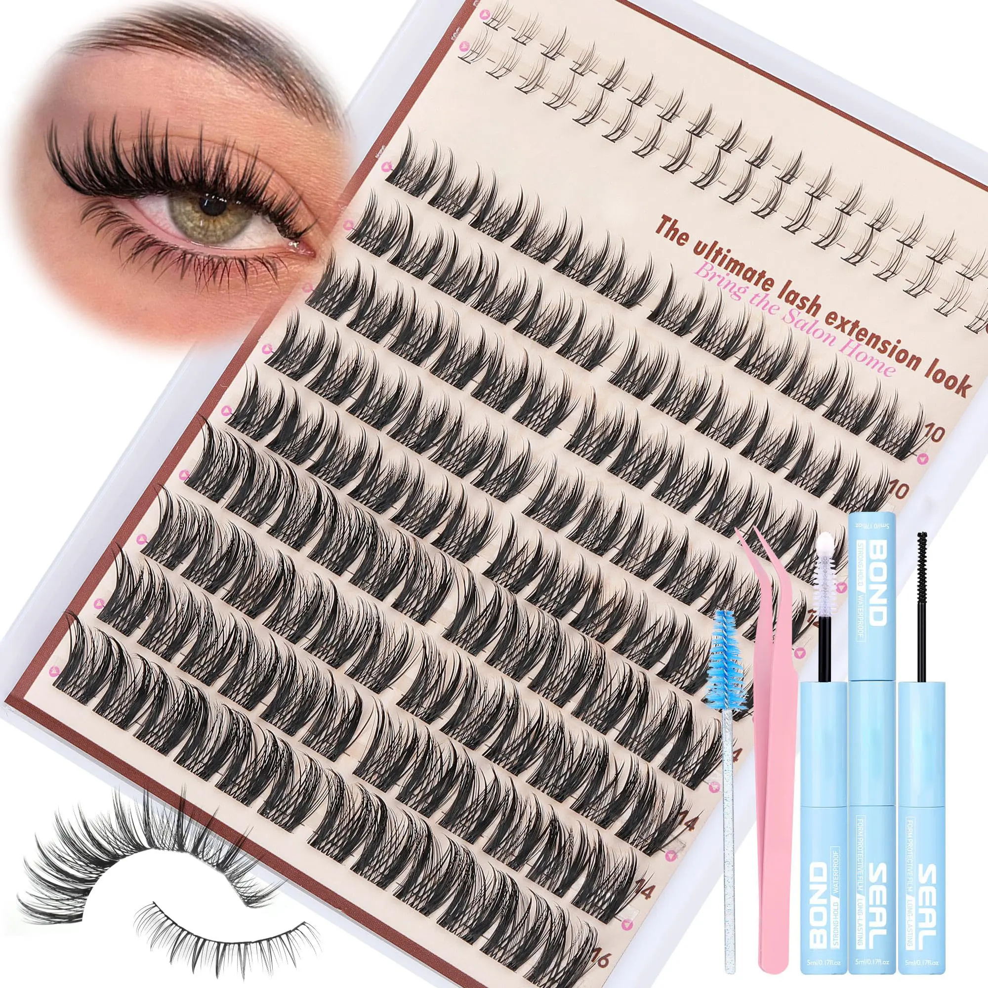DIY Manga Lash Kit – Wispy Cluster Eyelashes with Lash Bond & Seal, Tweezers, Bottom Lashes | Spiky Lash Extension Set