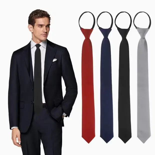 4pcs Men's Solid Color Tie, Business And Administrative Zipper, Easy to Pull Without Zipper Tie, Adjustable Lazy Release Design, Suitable for Formal Occasions Such As Weddings, Polyester Tie, Christmas And Valentine's Day Birthday Gift for Boyfriend Summe