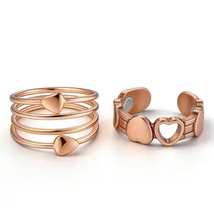 Heart-Shaped Magnetic Ring for Women, Adjustable Rose Gold Copper Therapy Jewelry for Daily Wear and Gifting, Heart Rings, Copper Rings