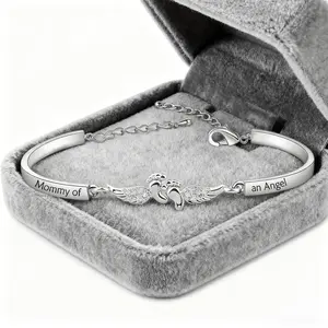 Christmas Mother Baby Jewelry Angel Wing Bracelet Baby Footprint Keepsake Engraved Gift For New Mom
