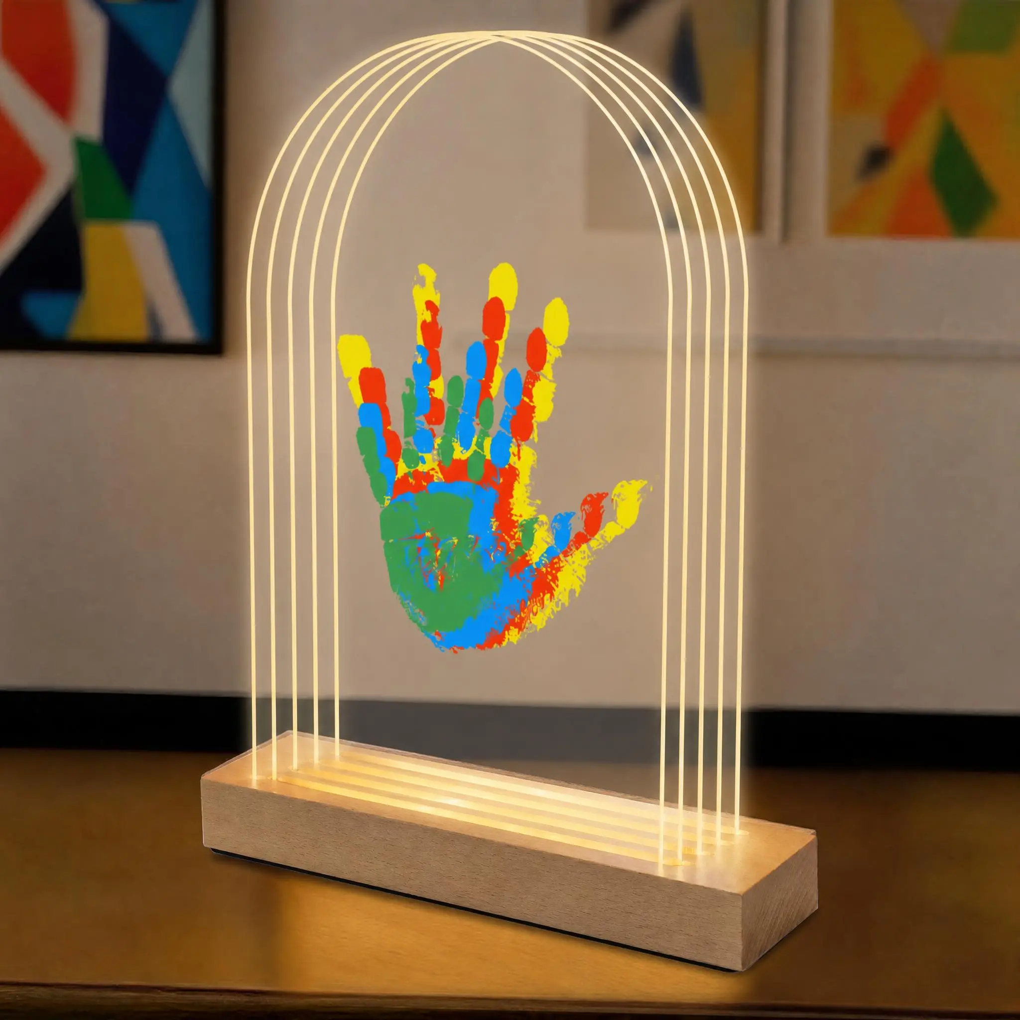 lighted Family Handprint Kit with Light DIY Baby Hand and Footprint Keepsake Kit 5 Non-Toxic Paints for New Parents Grandparents Father's Day Mother's Day Gifts