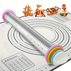 1pc Adjustable Stainless Steel Rolling Pin with Thickness Guide, Multi-Use Dough Roller for Baking, Pizza, Pie, Pastries, Pasta, Cookies, Baking Tools - Ideal for Christmas, Halloween, Easter, Thanksgiving, Mother'S Day