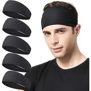 5-Pack Men’s Performance Sports Headbands, Sweat-Wicking Stretchy Athletic Sweatbands for Running Cycling Basketball Yoga Fitness Workout, Unisex Comfort Hairband for Active Daily Wear