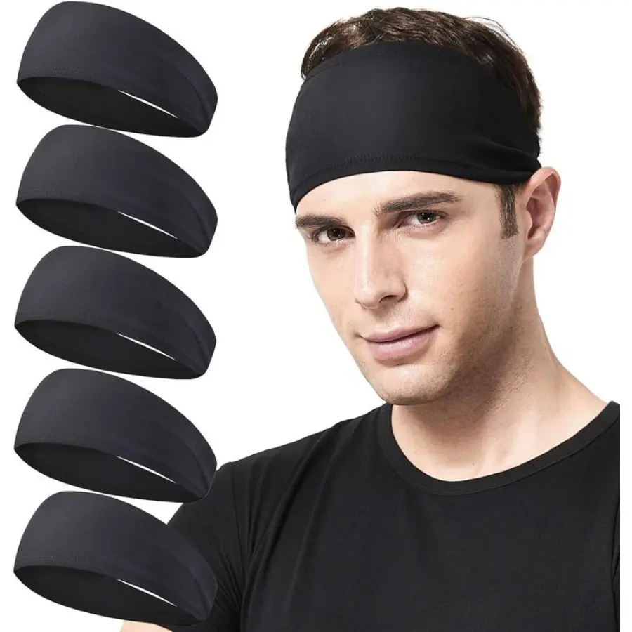 5-Pack Men’s Performance Sports Headbands, Sweat-Wicking Stretchy Athletic Sweatbands for Running Cycling Basketball Yoga Fitness Workout, Unisex Comfort Hairband for Active Daily Wear,summerwins