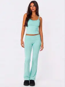 Women's Lace Trim Crop Top & Long Pants Set, Casual Sporty, Comfortable Home Wear, Stylish Women's Clothing, Sweatsuit Matching Set, Sweatsuit Sets, Sporty Chic Outfit
