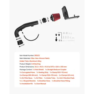 VEVOR Cold Air Intake, 3.5 Inch Cold Air Intake System+ Heat Shield Compatible with 2009-2013 Chevy Silverado/GMC Sierra 1500 4.8L/5.3L/6.2L, High Flow Filter Kit Improve Horsepower/Throttle Response