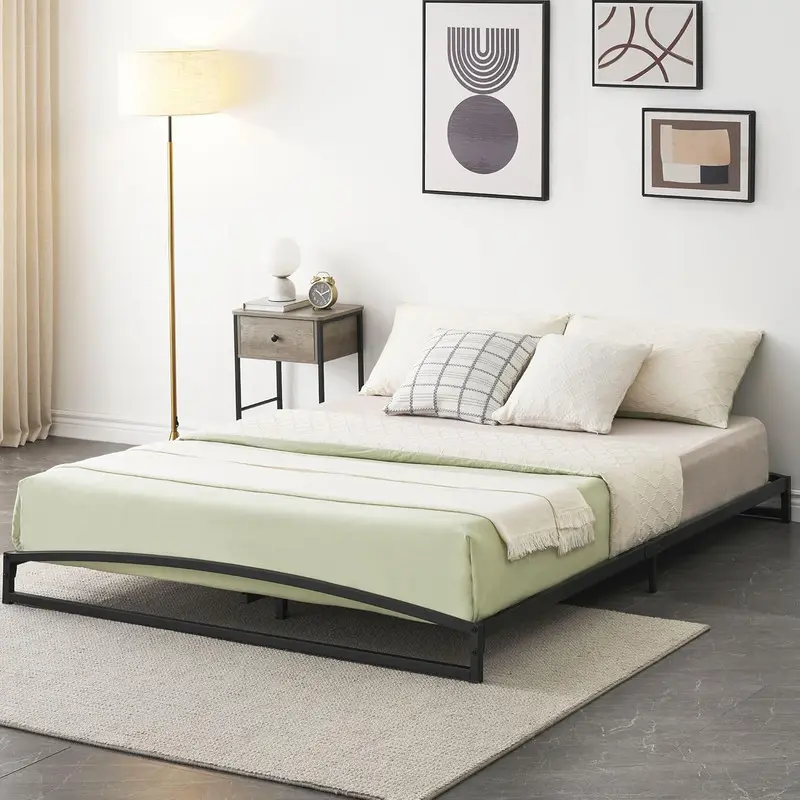 【Christmas Gift】Full Size Rustproof Metal Platform Bed Frame for Minimalist, Modern Bedrooms, 6-in Height Low Profile with Sturdy Steel Slats Support, Silent Arch Ends Mattress Foundation (1000 Lbs Capacity), No Box Spring Needed, Assembly Required, Black