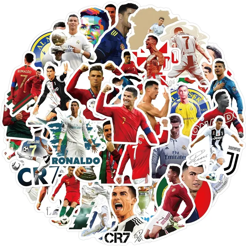 50pcs Cristiano Ronaldo Football Player Stickers, Vinyl Sports Stickers, Adhesive Stickers, Graphic Decal, Decorative Stickers, Soccer Star Water Bottle Decals, Sport Lover Gift, Party Decorations, Sticker Packs