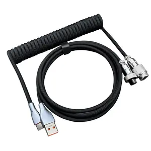 USB C Coiled Keyboard  - Gaming Keyboard Coil Cord,Custom Type Braided Mechanical  with Detachable Metal Aviator Wire, 1.5M USB-C to USB-A, Computer Decoration Wire Black