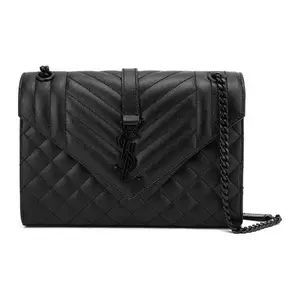 Pre-owned Yves Saint Laurent Cowhide Crossbody Bags Saint Laurent Black Caviar Leather Medium Monogram Envelope Bag with Magnetic Closure & Quilted Chevron Detail for Everyday Use
