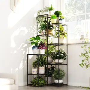 Bamworld Black Metal Corner Shelf Plant Stand, 54.7" Tall Vertical Space Saver with Multiple-Tier Storage, Large Multi-Plant Holder for Indoor-Patio Decor, Easy-Setup Home Garden Accessory