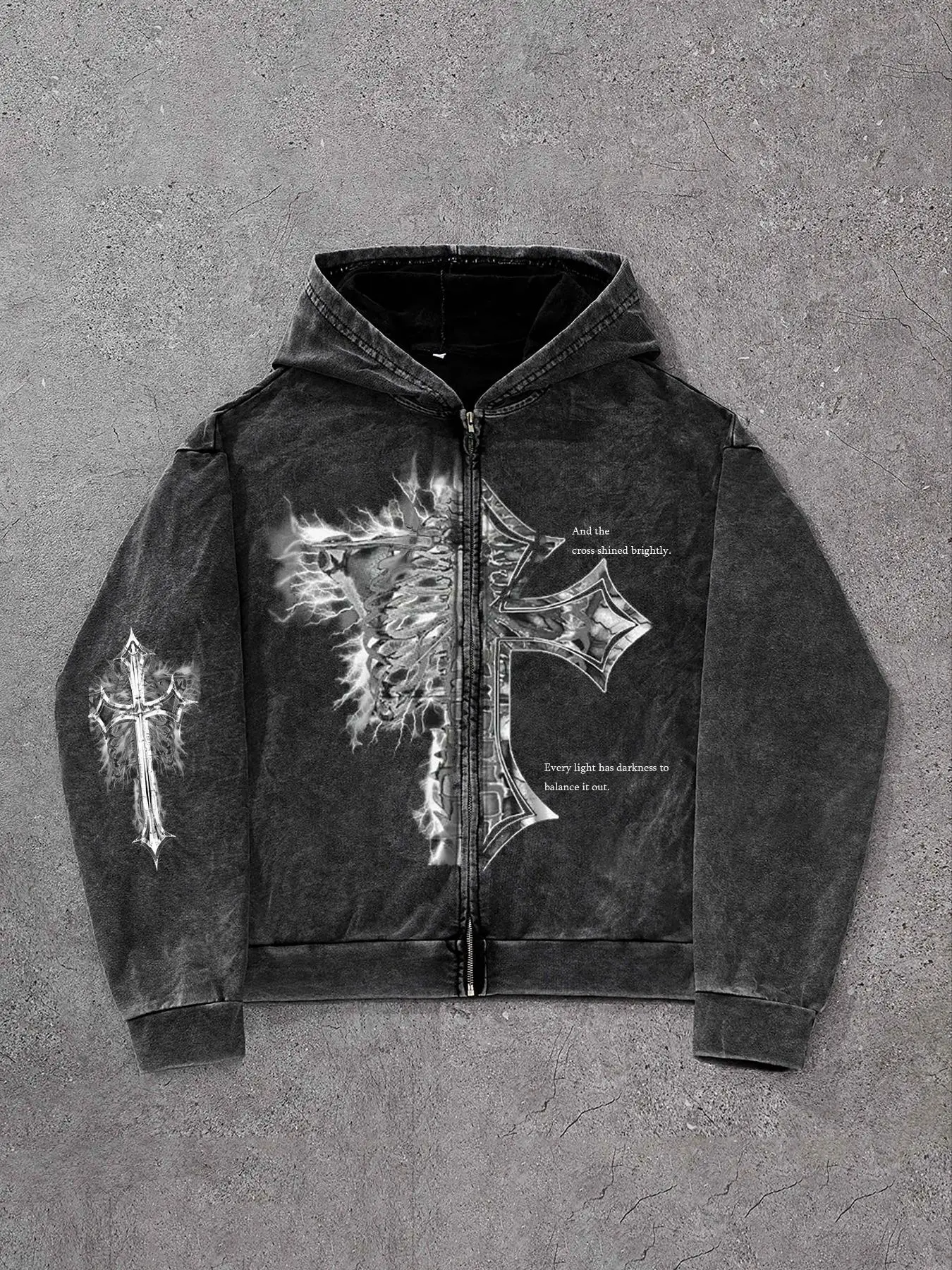 Men's Graphic Print Zip Up Hoodie, Street Fashion Casual Long Sleeve Hooded Outerwear for Daily Holiday Outdoor Wear, Men Clothes for All Seasons