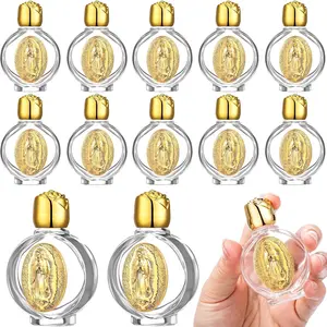 12 Pcs Catholic Holy Water Bottles 0.5 Floz Embossed Glass Holy Water Bottle with Toned Cap and Depiction Communion Gifts for Family Church(Gold,Our Lady of Guadalupe)