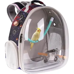 Bird Carrier Backpack with Perch - Bubble Backpack for Conures, Budgies and Small Parrots, Ideal for Vet and Outdoor Adventures (Galaxy Blue, Large)