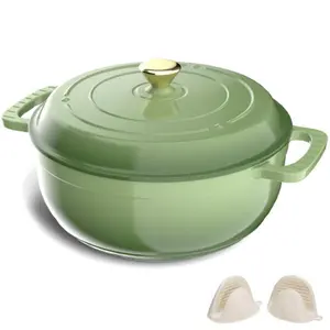 【Summervibes】Ubesgoo Enameled Cast Iron Round Dutch Oven, 7.5QT Pot with Lid &Dual Handles with Silicone Gloves,Oven Safe up to 500°F, Heavy-Duty Pre-Seasoned Cookware for Bread Baking, Braising, Stews, Roasting, Sage Green