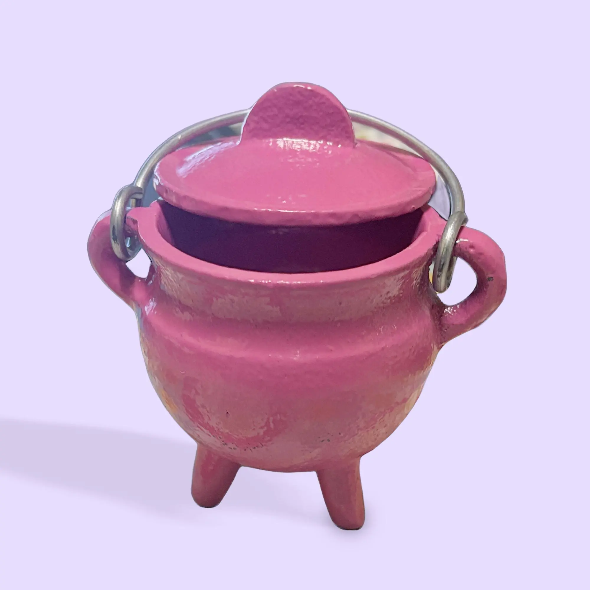 Cast Iron Pink cauldron 3 inch high 2.5 inch diameter