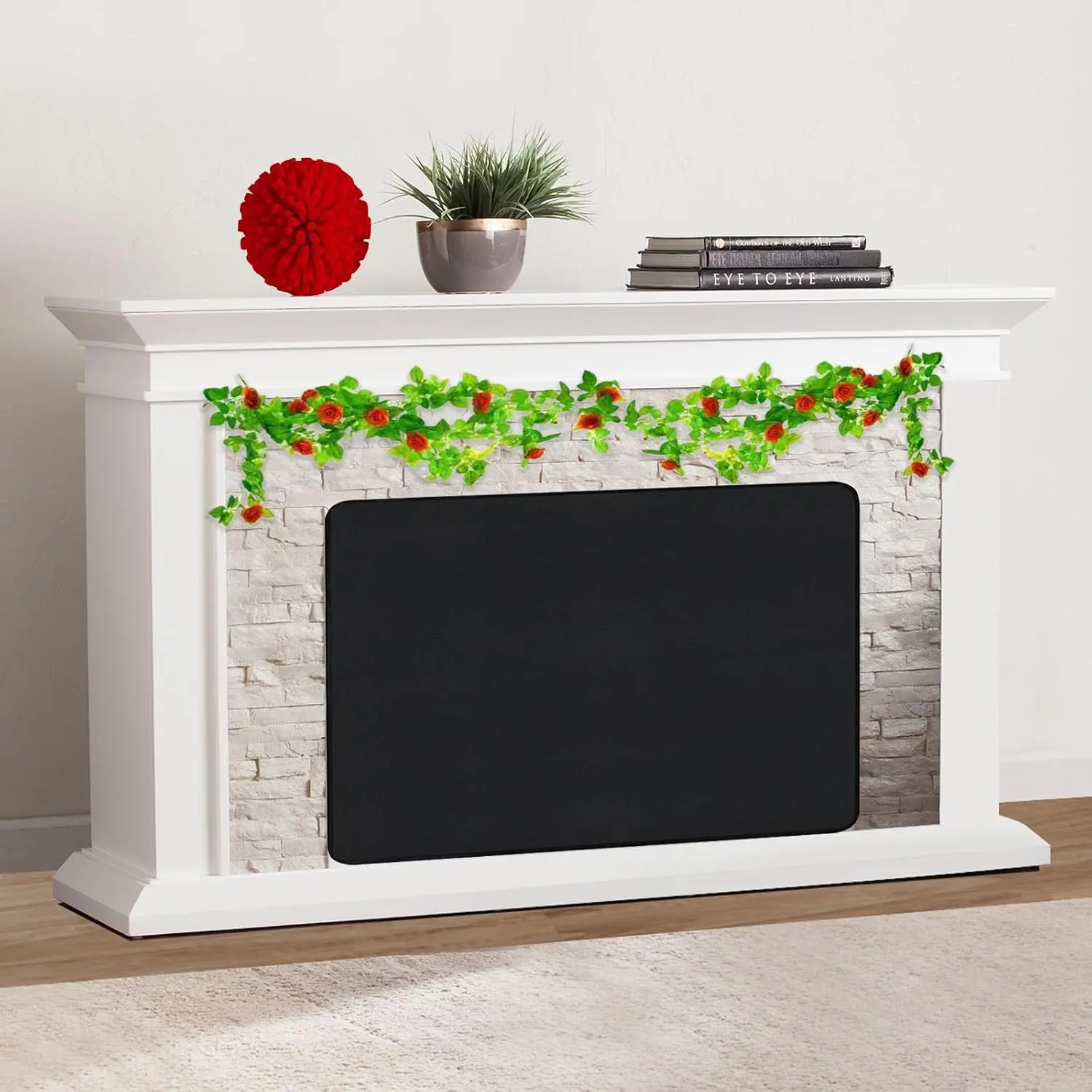 Fireplace Cover, Draft Stopper for Brick Fireplace, Fireplace Flue Blocker, Indoor Fireplace Blanket for Heat Loss, Winter and Summer, Black, 38x28 Inches