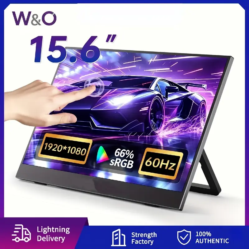 W&O Ultra-Thin 15.6 Inch 1080P Portable Monitor | USB-C Travel Display with Stand, Suitable for Laptops, PCs, PS, IPS Zero Frame Game Display