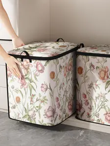 Floral Print Quilt Storage Bag, Cute and Practical Bedding Organizer, Durable Material Storage Bag with Handle, Suitable for Home Use, Travel Storage