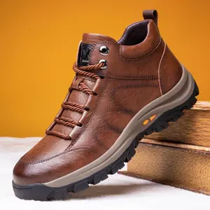 Men'S New Fashion Mid-Top Casual Shoes Lace-Up Outdoor Hiking Leather Boots