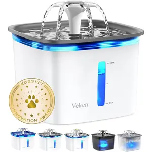Award-Winning Automatic Pet Water Fountain with Replacement Filters for Cats and Dogs (Grey, Plastic)