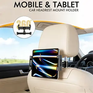 Car Headrest Tablet Holder, Backseat Tablet/Phone Mount Bracket, Fits 5.5-11 Inch Devices Compatible With iPad Pro 17 Air 16 14 13 12 Pro Max Plus, Galaxy Tab, Kindle Fire HD, 360° Rotation Adjustable, Travel Essential